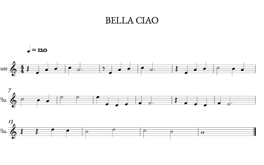 Partitura flauta dulce Bella Ciao | Colegio La Encarnacin Cartagena